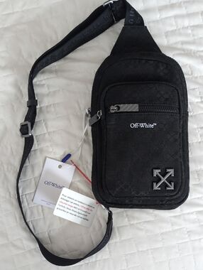 Off-White Black Quilted Crossbody Sling Bag with Arrow Logo